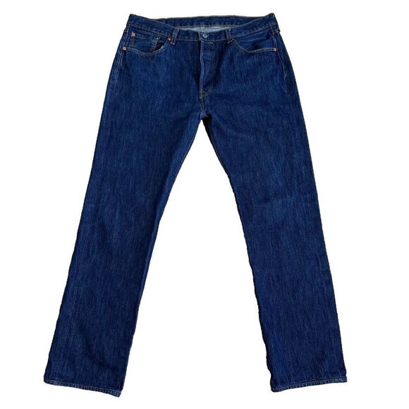 Levis 501 Original Fit Jeans 38x34 Button Fly Straight Blue - Picture 1 of 10